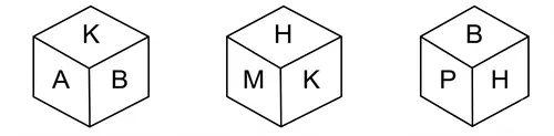 Cube puzzle for finding the face opposite to A from three views