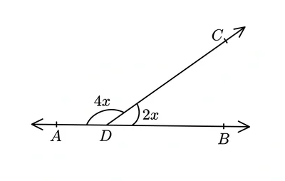 'x' கோணத்தின் மதிப்பைக் காணும் வடிவியல் வரைபடம்